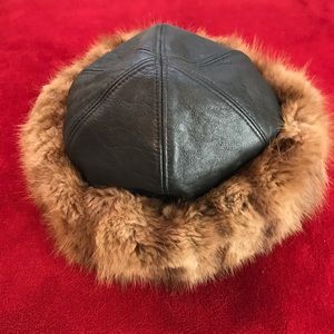 Leather and fur hat